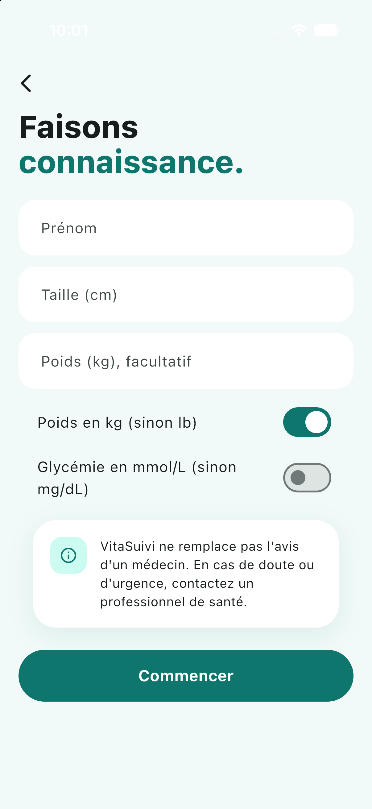 Création du profil au premier lancement
