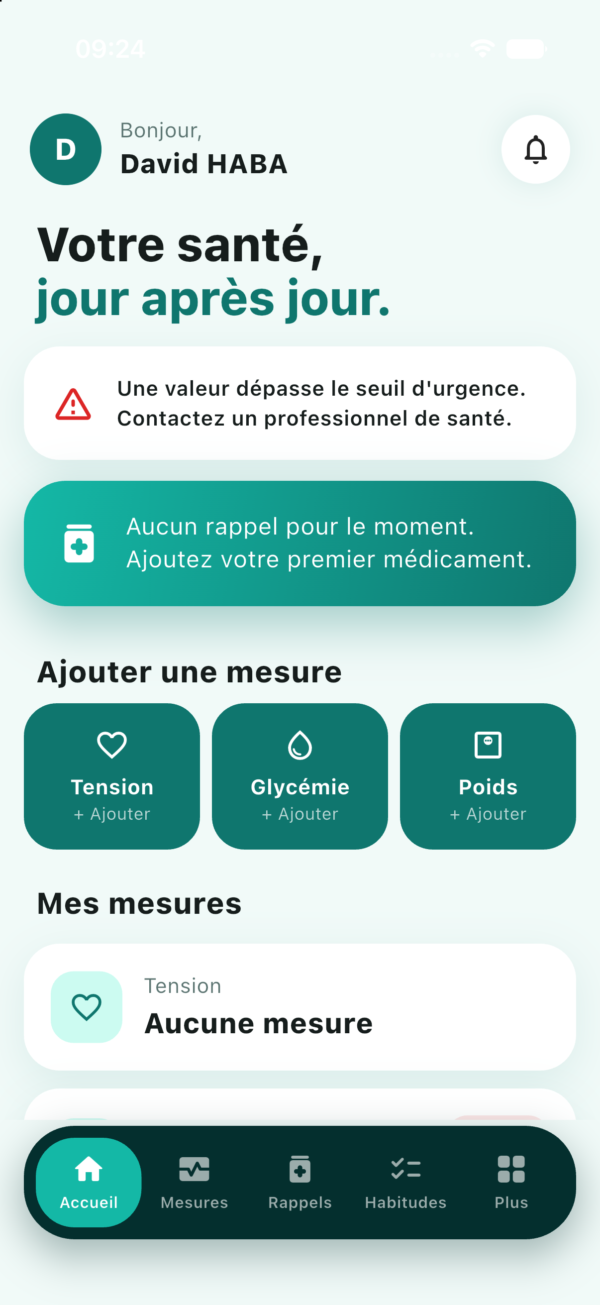 Accueil avec une alerte de seuil d'urgence
